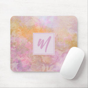 Tapis De Souris Fleurs pastel avec monogramme chic en écriture scr