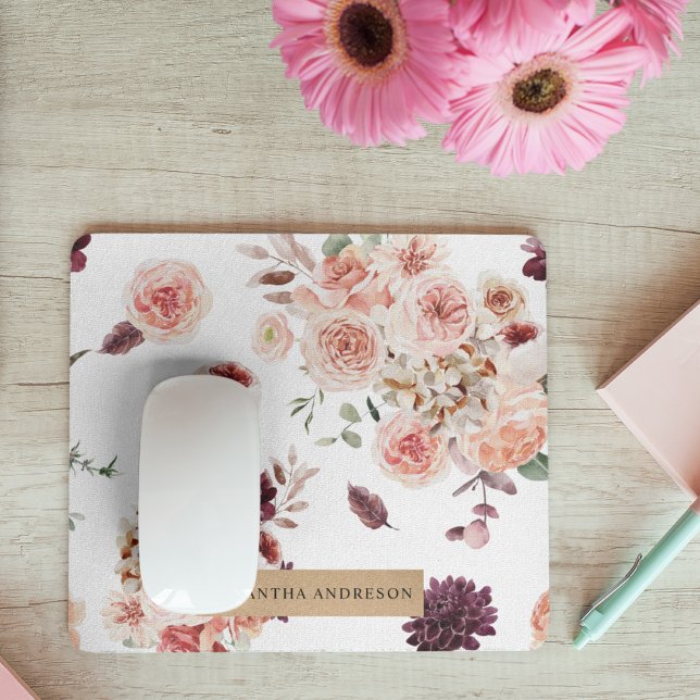 Tapis De Souris Fleurs Pastel Modernes & Cadeau Personnalisé Kraft (Créateur téléchargé)