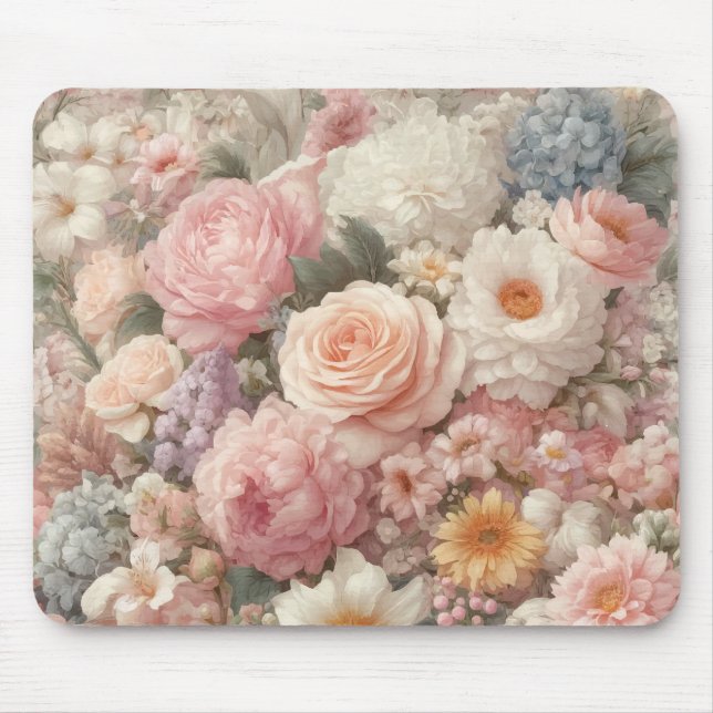 Tapis De Souris Fleurs Pastel Shabby Chic Rose Motif Floral (Devant)