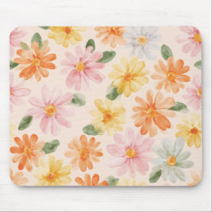 Tapis De Souris Fleurs Rose Jaune Bleu Pêche