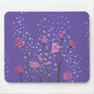 Tapis De Souris Fleurs roses avec Arrière - plan violet