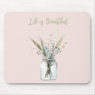 Tapis De Souris Fleurs roses et bleues blush dans un pot