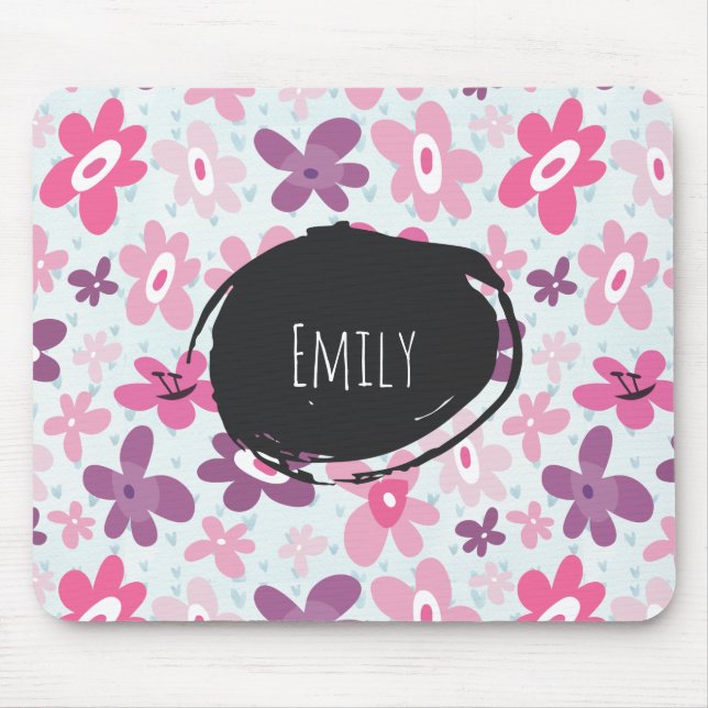 Tapis De Souris Fleurs roses mignonnes Motif Whimsical Personnalis (Devant)