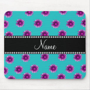 Tapis De Souris Fleurs roses pourpres personnalisées de turquoise