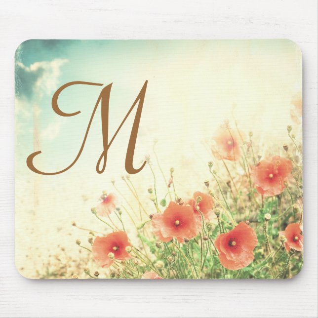 Tapis De Souris Fleurs roses Sauvages Monogramme initial Pad de so (Devant)