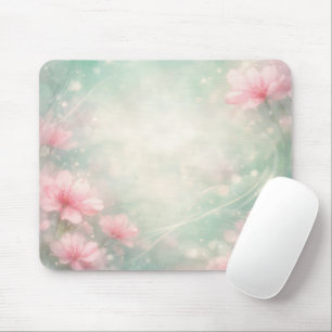 Tapis De Souris Fleurs roses sur abstrait éthéré vert menthe