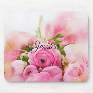 Tapis De Souris Fleurs roses vintages avec votre nom