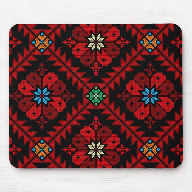 Tapis De Souris Fleurs rouges Palestine Broderie tatreez Motif (Devant)