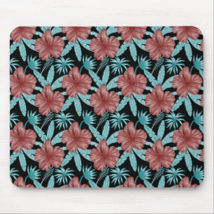 Tapis De Souris Fleurs rouges tropicales sans coutures motif et fe