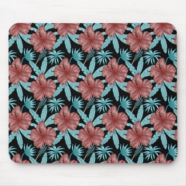 Tapis De Souris Fleurs rouges tropicales sans coutures motif et fe (Devant)