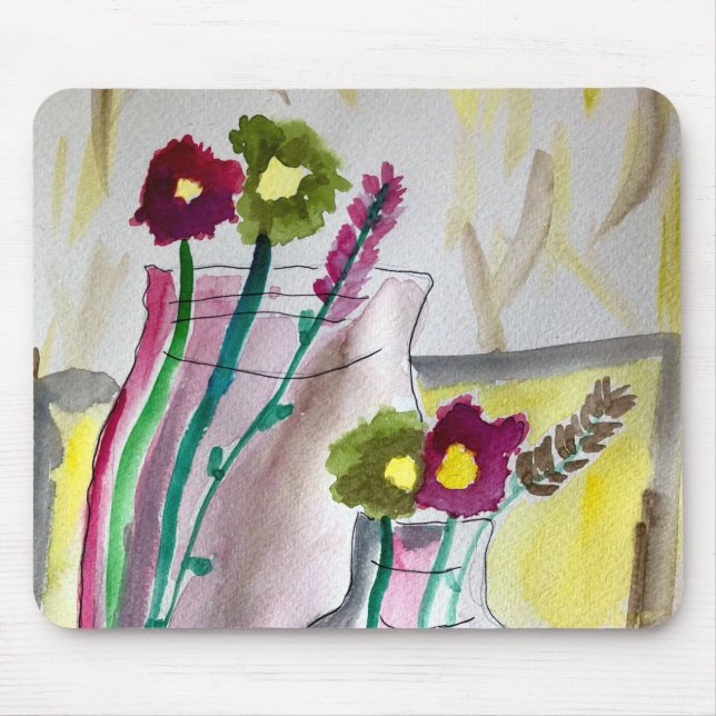 Tapis De Souris Fleurs sauvages dans le vase art abstrait (Devant)