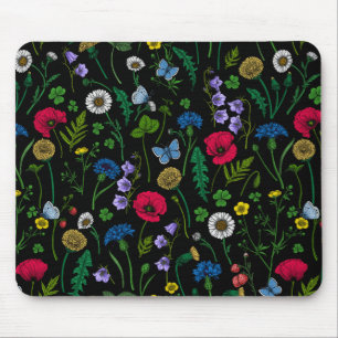 Tapis De Souris Fleurs sauvages en noir