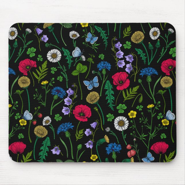 Tapis De Souris Fleurs sauvages en noir (Devant)