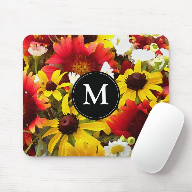Tapis De Souris Fleurs sauvages impressionnistes avec Monogramme (Avec souris)