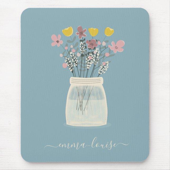 Tapis De Souris Fleurs sauvages Mason Jar Monogramme Lettré à la m (Devant)