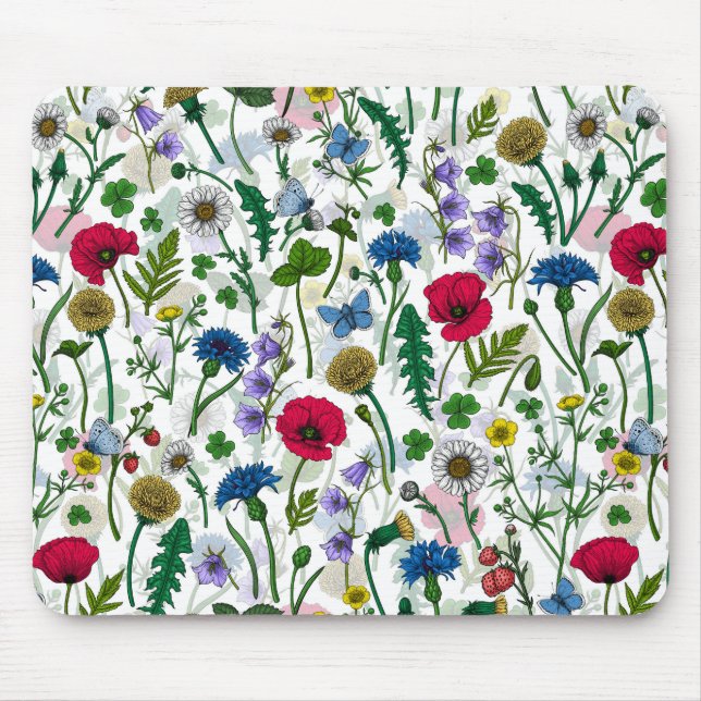 Tapis De Souris Fleurs sauvages sur blanc cassé (Devant)