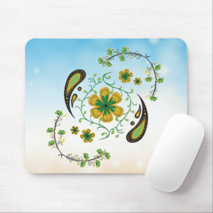 Tapis De Souris Fleurs sereines Taiji – Florales vert clair et or