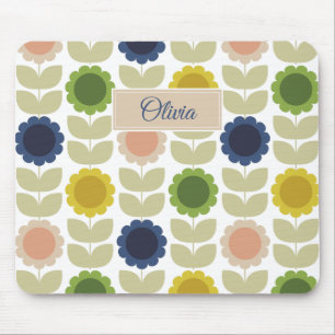 Tapis De Souris Fleurs Tiges Été Rétro Groovy