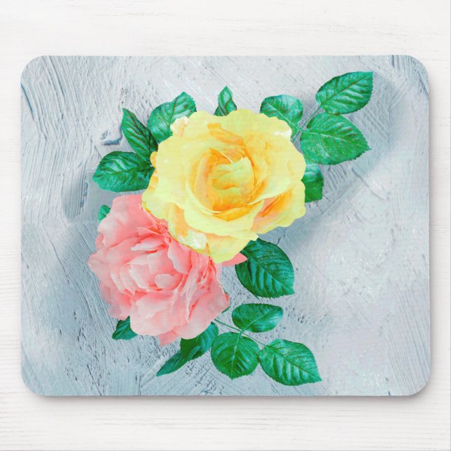 Tapis De Souris Fleurs Vert Fleur Rose Tan (Devant)
