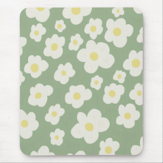 Tapis De Souris Fleurs vertes et blanches 