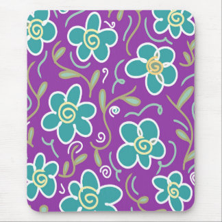 Tapis De Souris Fleurs vertes sur design pourpre