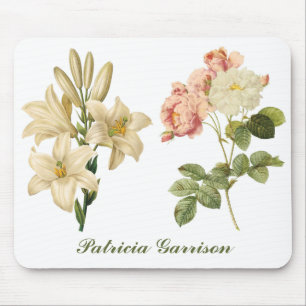 Tapis De Souris Fleurs vintages monogramme personnalisé mousepad