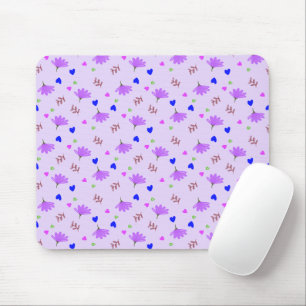 Tapis De Souris Fleurs violettes Coeurs bleus