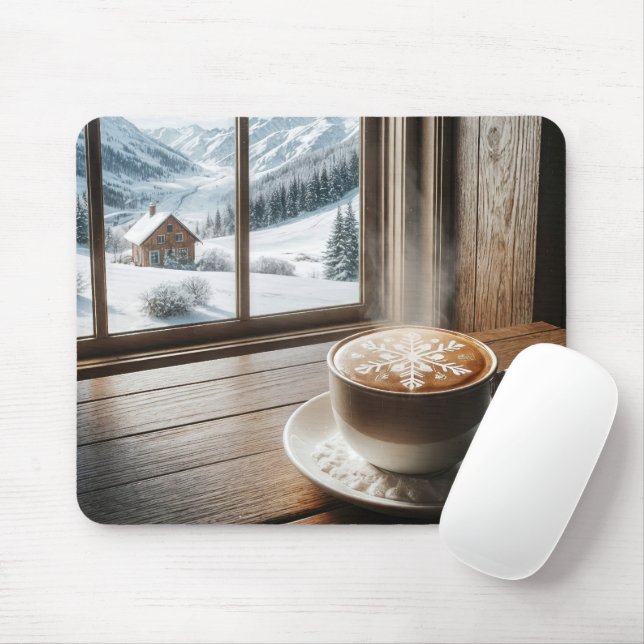 Tapis De Souris Flocon de neige à vapeur Latte par fenêtre d'hiver (Avec souris)