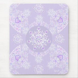 Tapis De Souris flocon de neige violet clair et coeur étincelant