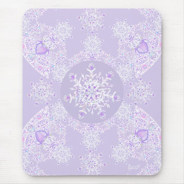 Tapis De Souris flocon de neige violet clair et coeur étincelant (Devant)