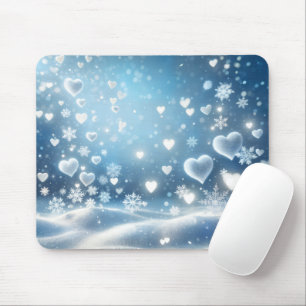 Tapis De Souris Flocons de neige et cœurs de neige dans le ciel d'