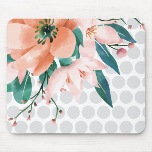 Tapis de souris floral à pois avec fleur aquarelle