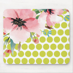 Tapis de souris floral à pois avec fleur aquarelle