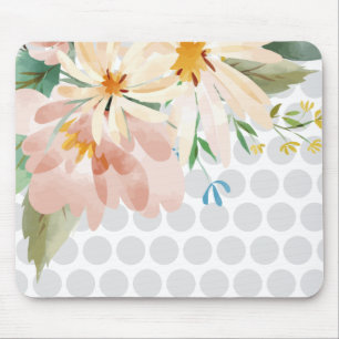 Tapis de souris floral à pois avec fleur aquarelle