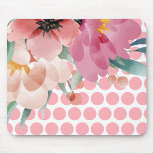 Tapis de souris floral à pois avec fleur aquarelle