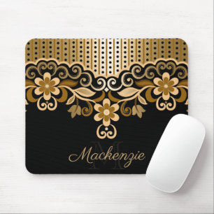 Tapis De Souris Floral Abstrait noir et or