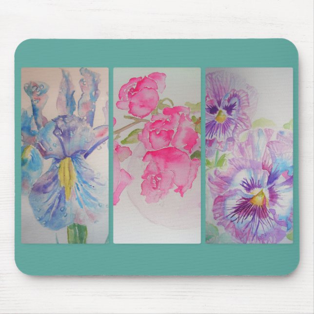 Tapis de souris floral aquarelle turquoise Love Fl (Devant)