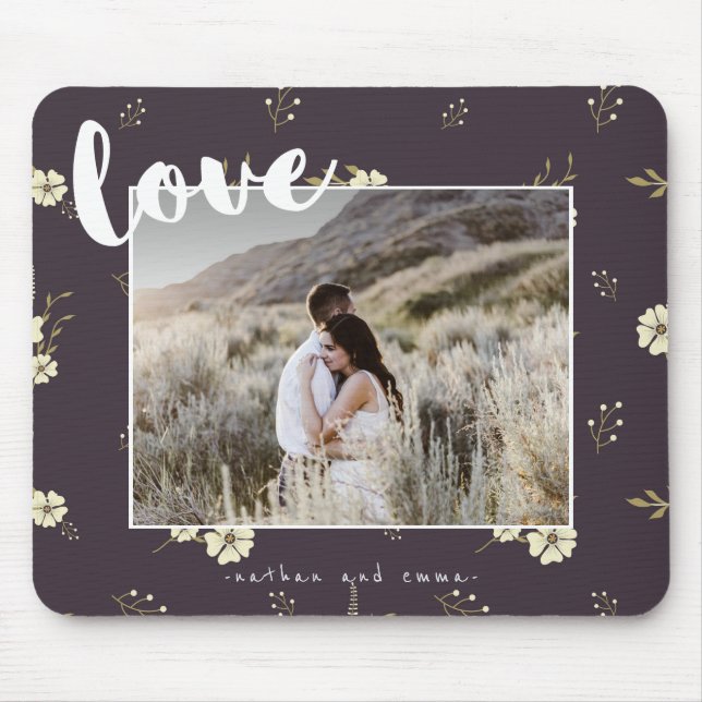 Tapis De Souris Floral avec Love Typographie Photo (Devant)
