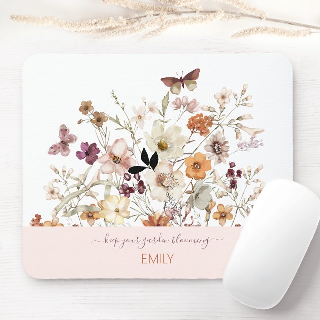 Tapis De Souris Floral botanique Fleur sauvage en pressage (Pressed Wildflowers Botanical Floral Mouse Pad)