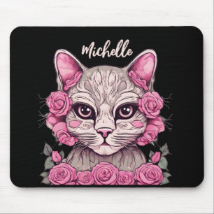 Tapis de souris floral Chat Rose Personnalisé