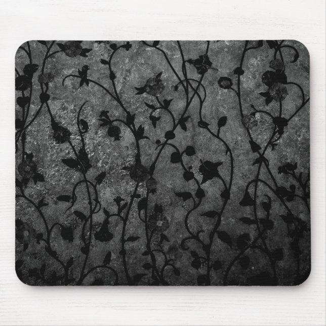 Tapis De Souris Floral d'antiquité gothique noir et blanc (Devant)