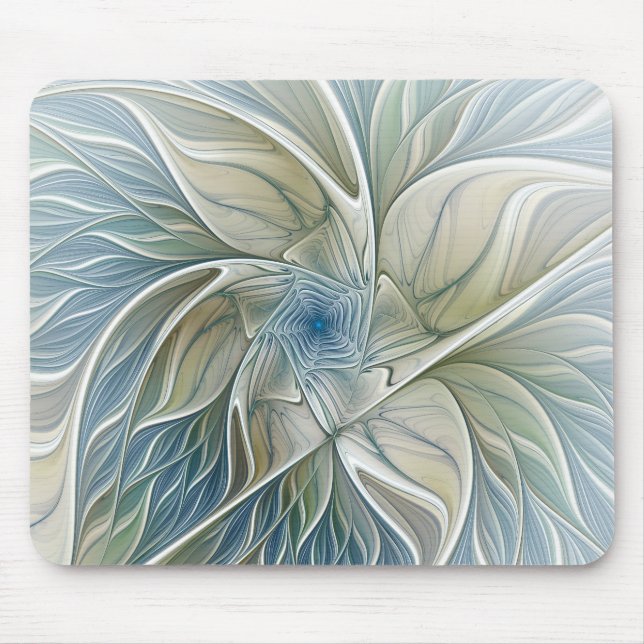 Tapis De Souris Floral Dream Motif Abstrait Blue Khaki Fractal (Devant)