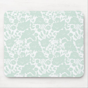 Tapis De Souris Floral élégant blanc vert en pastel élégant