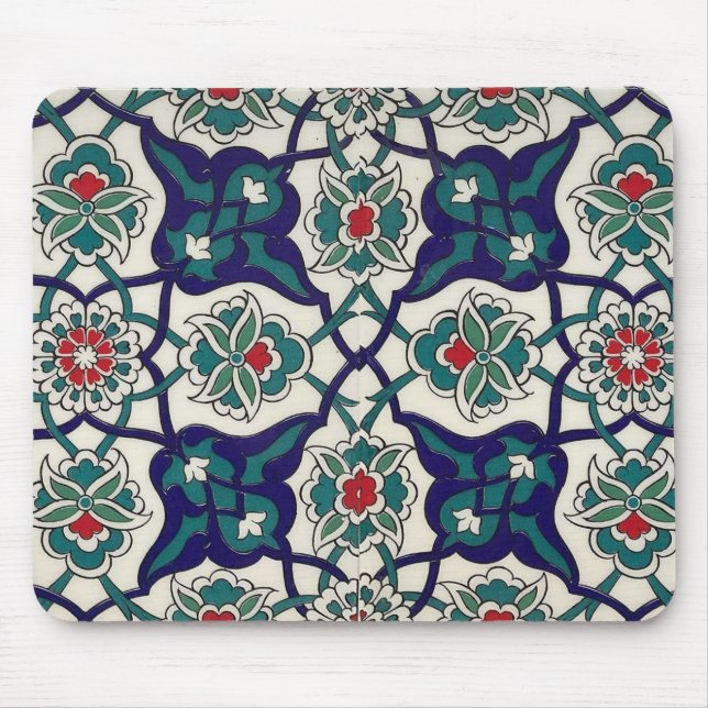 Tapis De Souris Floral en céramique bleue turque (Devant)