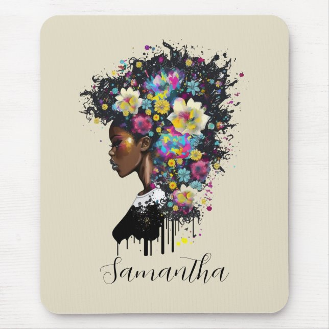 Tapis De Souris Floral étincelante Africaine Américaine (Devant)