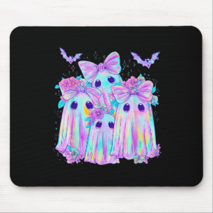 Tapis De Souris Floral Fantômes colorés Boo Coquette Bow Éffrayant