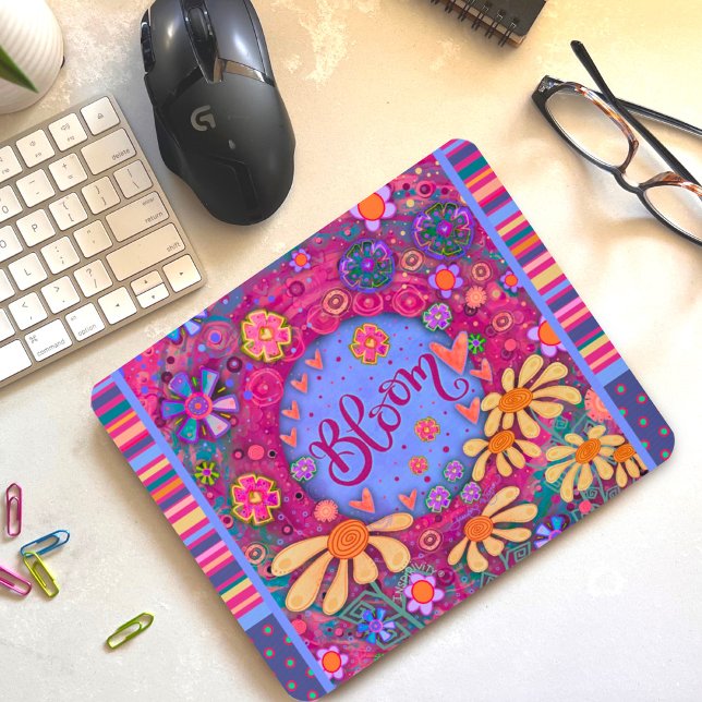 Tapis De Souris Floral Fun Bloom Moderne Stripe Inspirivity (Créateur téléchargé)