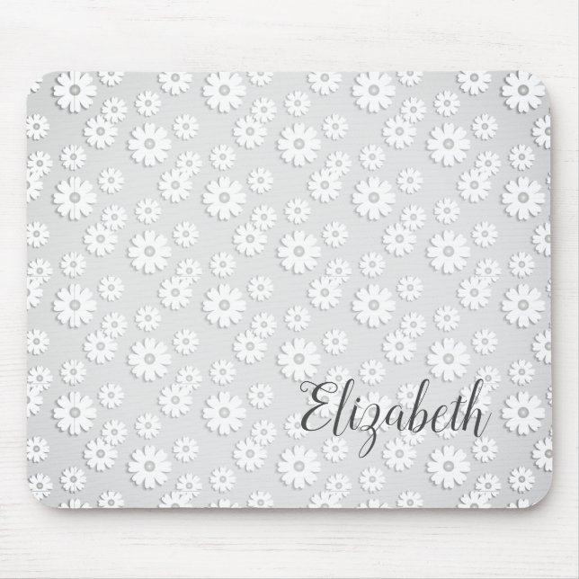 Tapis De Souris Floral gris blanc et argenté (Devant)