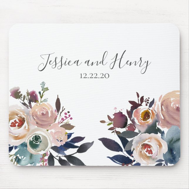 Tapis De Souris Floral marine et couleur rose (Devant)