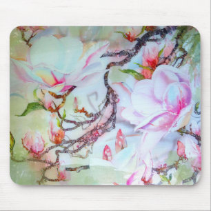 Tapis De Souris Floral rose blanc d'orchidées japonaises